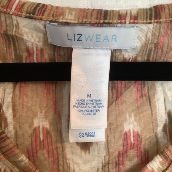 Liz Wear Ladies Pullover V- Neck Top Tan/ Pink/ White Size M - Picture 3 of 4